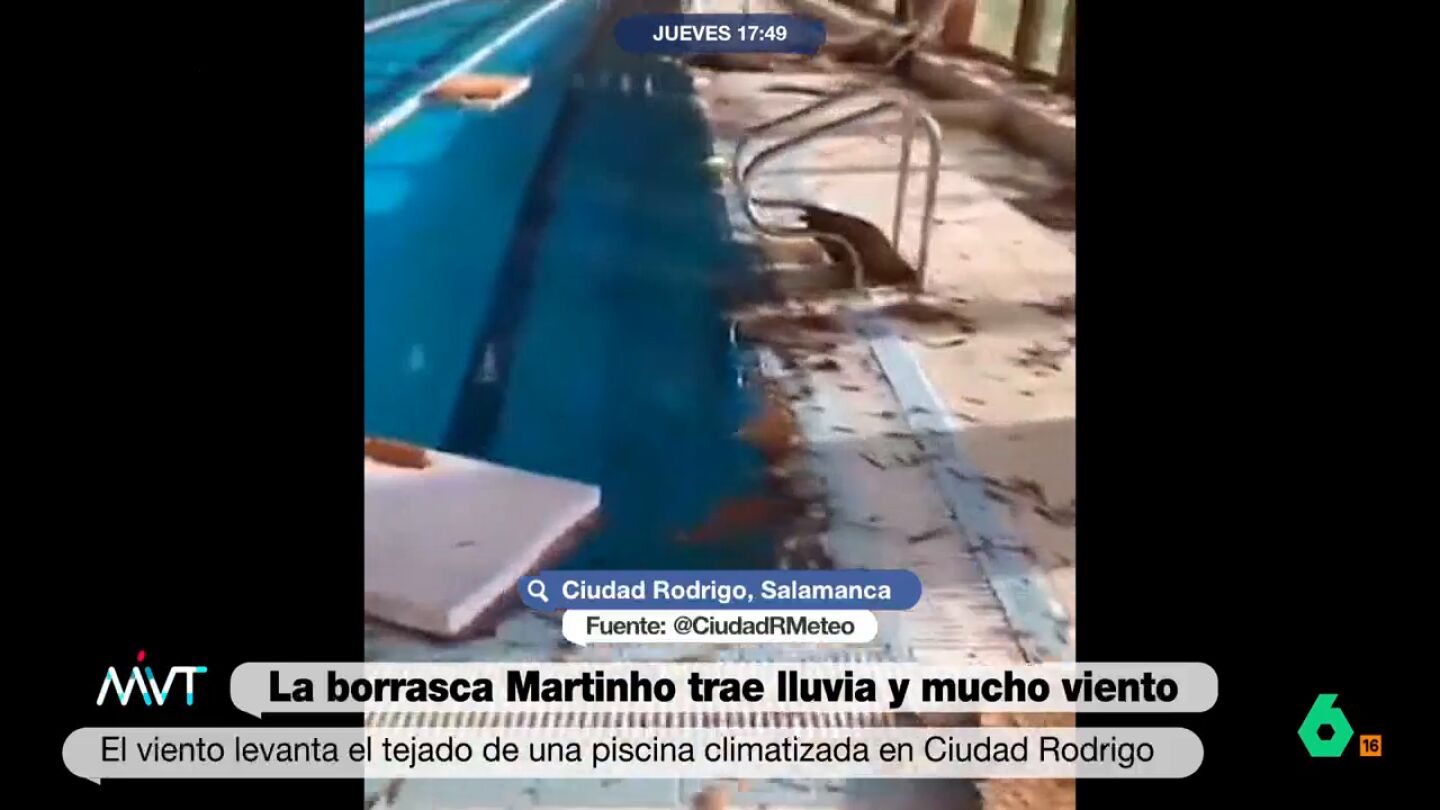 Las impactantes imágenes del viento que levanta el tejado de una piscina climatizada en Ciudad Rodrigo