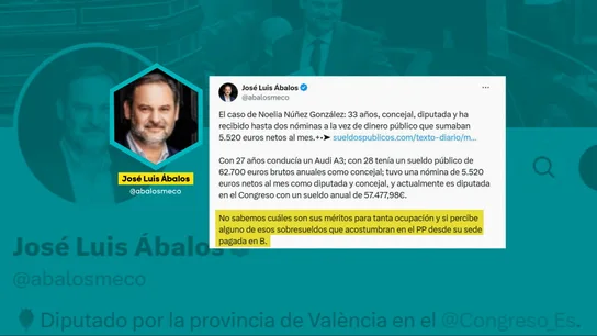 Ábalos pone en duda la trayectoria de la 'popular' Noelia Nuñez: "No sabemos sus méritos y si percibe sobresueldos" Ábalos pone en duda la trayectoria de la 'popular' Noelia Nuñez: "No sabemos sus méritos y si percibe sobresueldos"