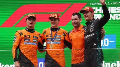 Norris, Piastri y Russell, podio en China Norris, Piastri y Russell, podio en China