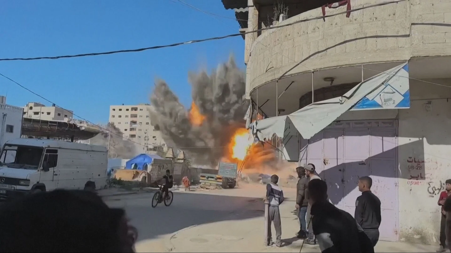 Civiles en Gaza justo antes de una explosión Civiles en Gaza justo antes de una explosión