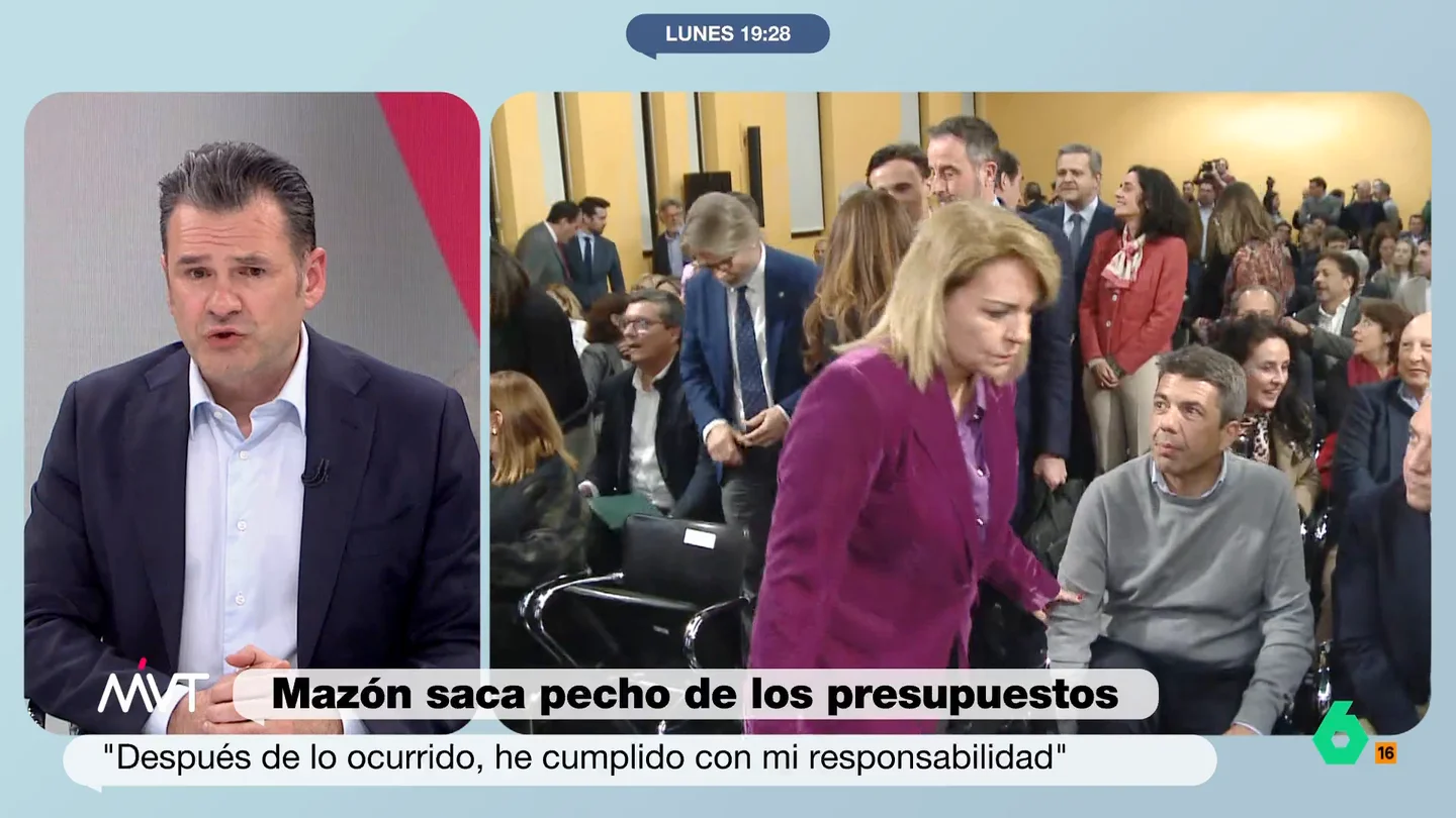 Iñaki López, sobre Mazón: “Cómo alguien que se tiró 4 horas desaparecido en un reservado puede decir que alguien llegó tarde” El presentador de Más Vale Tarde afea las últimas declaraciones de Carlos Mazón en las que saca pecho por haber conseguido sacar adelante los presupuestos de su comunidad y critica a Pedro Sánchez por no visitar Valencia.