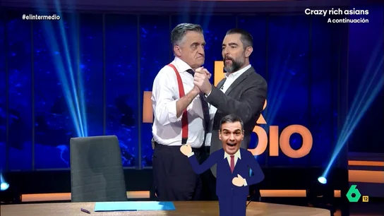 Dani Mateo y Wyoming 'bailan' el último discurso de Pedro Sánchez: "¡Eres un put* desastre!" El colaborador ha propuesto al presentador de El Intermedio bailar las palabras del presidente del Gobierno en las que habla sobre el pacto de Carlos Mazón con Vox para poder sacar adelante los presupuestos de la Generalitat Valenciana.