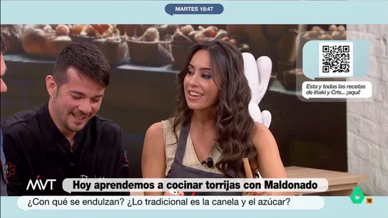 El ataque de risa de Marina Valdés por la forma de su torrija: "Es versión estrella Michelin, deconstruida" La reportera ha visto como su torrija se desintegraba al tocar el aceite caliente. Iñaki López no duda en manifestar su 'enfado' ante la pérdida del dulce: "No podemos liarla el día que hay torrijas".