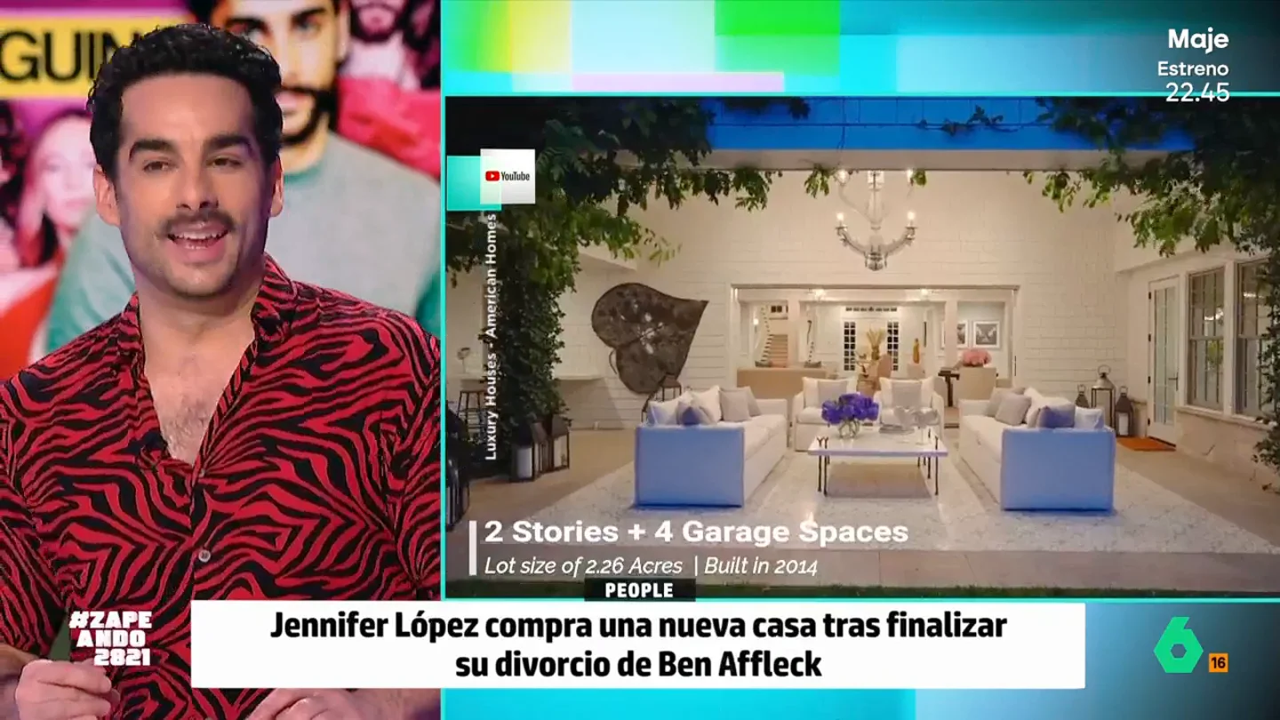 Juan Sanguino sentencia el 'pisito de soltera' de Jennifer López: "Es una barraca comparada con la que compartía con Ben Affleck" Jennifer López afronta su divorcio con Ben Affleck en una nueva casa de 18 millones de dólares en Beberly Hills. Juan Sanguino la analiza y admite que "no me da ninguna envidia esta gente que se esta mudando todo el rato".