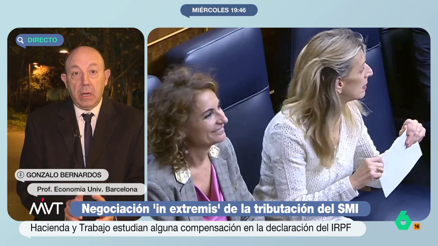 Gonzalo Bernardos, tajante sobre la tributación del SMI: "¿Dos ministras a la greña por el azucarillo del café?" Gonzalo Bernardos reflexiona sobre las negociaciones entre Hacienda y Trabajo por la tributación del Salario Mínimo Interprofesional y en este vídeo plantea varias soluciones.