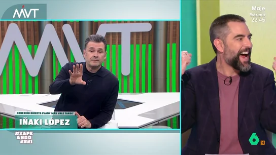 Dani Mateo, a Iñaki López: "Ni un día sin ponerte fino... cómo te admiro" El presentador de Más Vale Tarde ha anunciado que, ante la ausencia del nutricionista Pablo Ojeda, la sección de cocina estará conducida por María Lo que preparará un croissant de atún rojo de Almadraba con huevo frito.