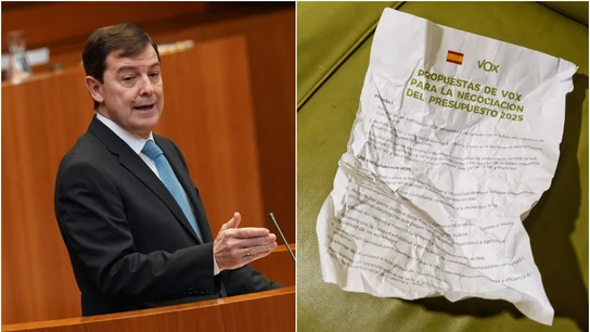 Alfonso Fernández Mañueco y su papel arrugado con las propuestas de Vox para unos Presupuestos Alfonso Fernández Mañueco y su papel arrugado con las propuestas de Vox para unos Presupuestos
