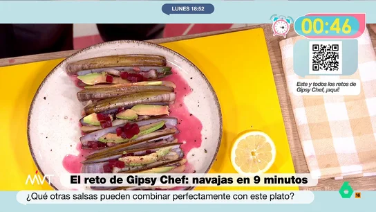 La receta del reto Gipsy Chef de navajas con aguacate y remolacha ¡en 9 minutos! Paso a paso El cocinero Gipsy Chef vuelve a Más Vale Tarde para cumplir un nuevo reto: demostrar que se puede cocinar una receta de navajas con aguacate y remolacha en menos de 10 minutos.