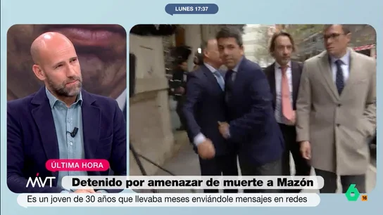 "Yo insultos y amenazas en redes sociales los recibo todos los días": Gonzalo Miró se sincera en Más Vale Tarde Gonzalo Miró opina en este vídeo sobre la detención de un hombre en Valencia por un delito de odio por, supuestamente, amenazar de muerte a Carlos Mazón. Algo que, afirma, en su caso recibe "todos los días".