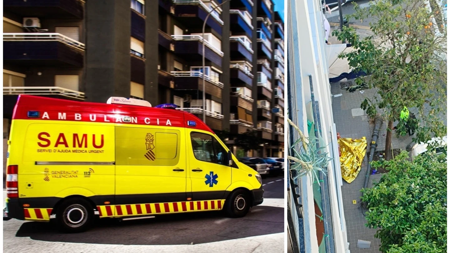 Una ambulancia del SAMU, a la izquierda; a la derecha, el accidente que ha causado la muerte de una mujer Una ambulancia del SAMU, a la izquierda; a la derecha, el accidente que ha causado la muerte de una mujer