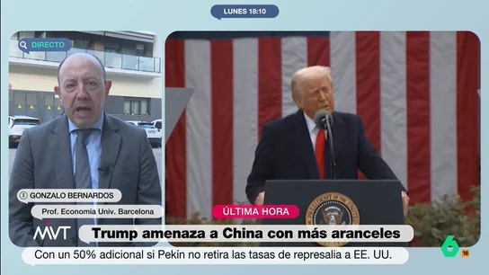 Gonzalo Bernardos avisa sobre la guerra arancelaria de Trump: "A EEUU no lo vamos a reconocer de lo mal que va a ir" Gonzalo Bernardos hace una previsión económica de cómo quedarán China y Estados Unidos ante la guerra arancelaria en la que Donald Trump ha anunciado un 50% adicional si Pekín no retira las represalias.