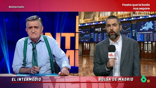 Wyoming critica los "errores" con los que se justifica Netanyahu: "Debe ser que en hebreo se dice 'error' al asesinato" Wyoming, Sandra Sabatés y Dani Mateo analizan el 'lunes negro' en la bolsa española, donde el IBEX ha cerrado con todos los valores en negativo: "La gráfica tiene la misma caída que el Dragon Khan", comenta Dani.