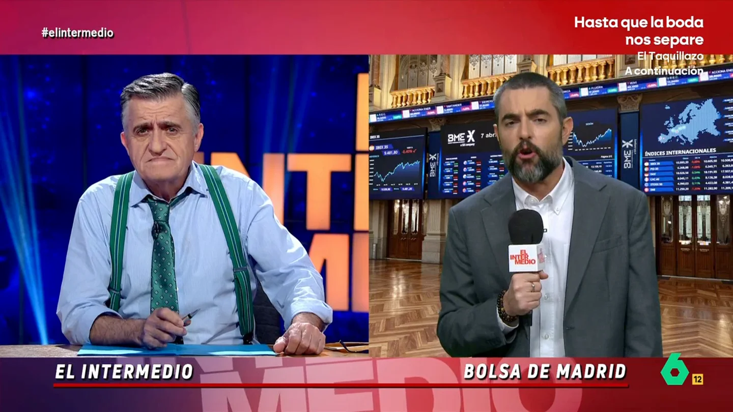 Wyoming critica los "errores" con los que se justifica Netanyahu: "Debe ser que en hebreo se dice 'error' al asesinato" Wyoming, Sandra Sabatés y Dani Mateo analizan el 'lunes negro' en la bolsa española, donde el IBEX ha cerrado con todos los valores en negativo: "La gráfica tiene la misma caída que el Dragon Khan", comenta Dani.