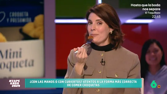 La experta en protocolo María José Gómez enseña a los zapeadores cómo comer una croqueta: "Siempre en trocitos" La experta en protocolo María José Gómez enseña a los zapeadores cómo comer una croqueta: "Siempre en trocitos"