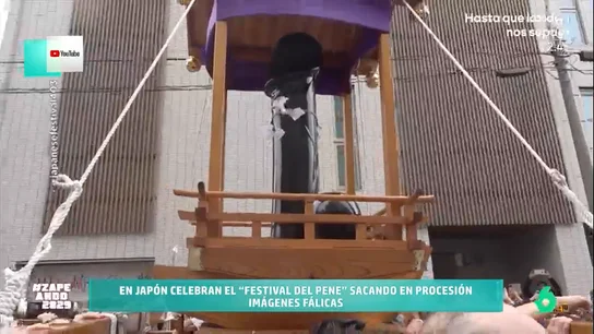 'Procesión' de imágenes fálicas en Japón para celebrar el "festival del pene": "¡Ay los Abogados Cristianos como lo vean!" En Japón celebran el Kanamara Matsuri, o 'festival del pene', una peculiar procesión en la que sacan a la calle imágenes fálicas para celebrar la fertilidad. "No han visto uno así en Japón", comenta Dani Mateo.