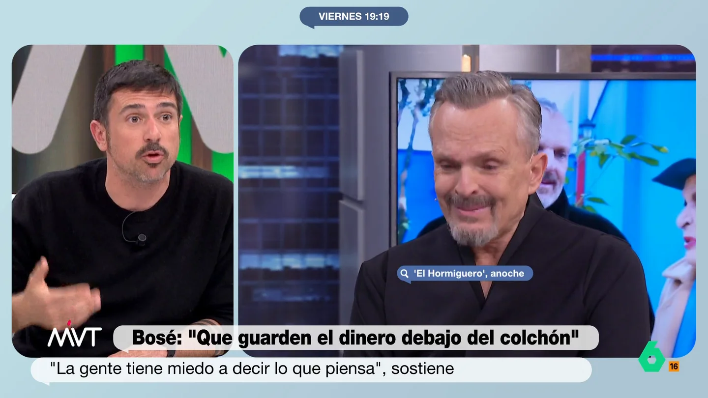 Ramón Espinar, sobre Miguel Bosé: "Estar décadas consumiendo drogas te deja el cerebro machacado" El artista ha cargado en El Hormiguero contra las políticas regulatorias actuales y la, supuesta, falta de libertad que existe en Europa.