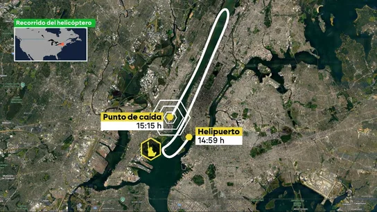 El recorrido del helicóptero de Nueva York antes de estrellarse El recorrido del helicóptero de Nueva York antes de estrellarse