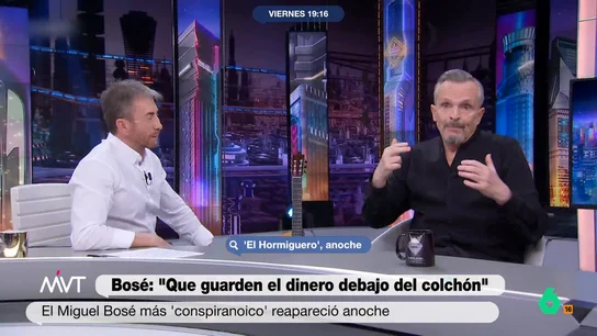 Miguel Bosé explica su tratamiento para poder recuperar la voz: "Te inyectan células madre y eso va colocándose de forma natural" El artista ha contado en el programa de Pablo Motos que sufrió una infección en una muela que, además de hacerle perder la voz, le afectó hasta los intestinos.