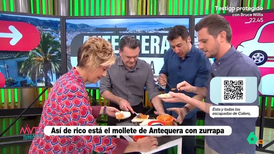 Así reacciona Iñaki López al probar por primera vez el mollete con zurrapa: "Te amamos, Luis" Luis Calero visitaba Más Vale Tarde y lo hacía 'acompañado' de dos productos típicos de Antequera, en Málaga: los molletes y la zurrapa. El reportero preparaba un tentempié para que los presentadores de MVT disfrutaran de estos productos.
