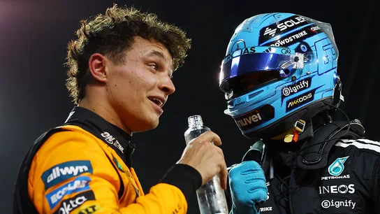 George Russell y Lando Norris tras la carrera del GP de Baréin George Russell y Lando Norris tras la carrera del GP de Baréin