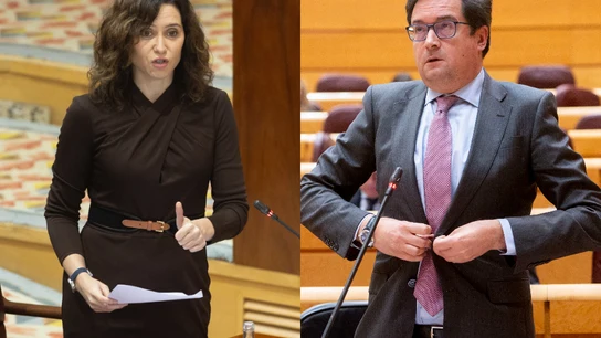 La presidenta de la Comunidad de Madrid, Isabel Díaz Ayuso, y el ministro líder del PSOE-M, Óscar López, en sendas imágenes de archivo. La presidenta de la Comunidad de Madrid, Isabel Díaz Ayuso, y el ministro líder del PSOE-M, Óscar López, en sendas imágenes de archivo.