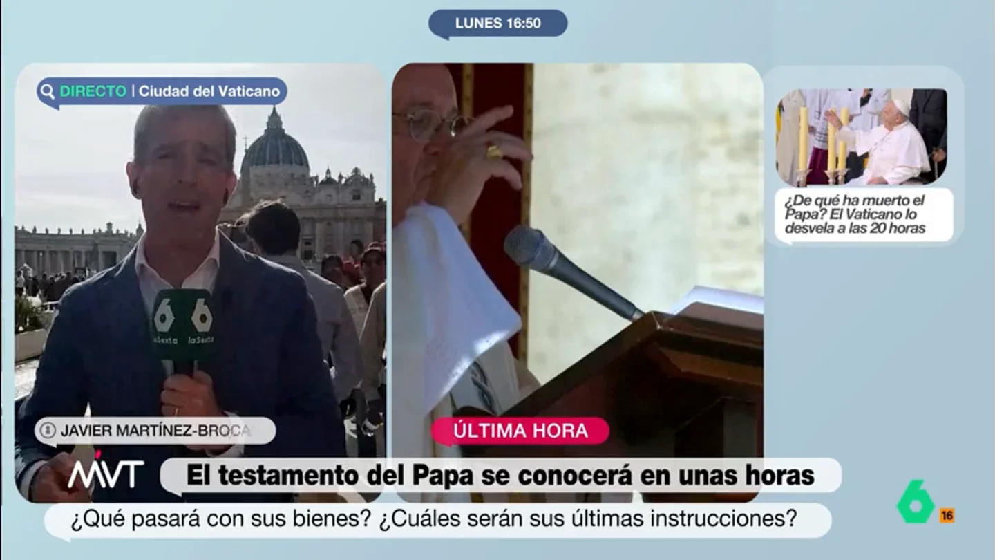 Javier Martínez-Brocal, sobre el funeral del papa: "Ha eliminado elementos que pudieran identificarlo con un monarca lejano" El sumo pontífice ha diseñado un funeral sencillo y alejado de la ostentación. Así, se usará un solo ataúd y no habrá catafalco. El corresponsal desde El Vaticano, además, también ha expuesto cómo podrá ser el testamento del papa.