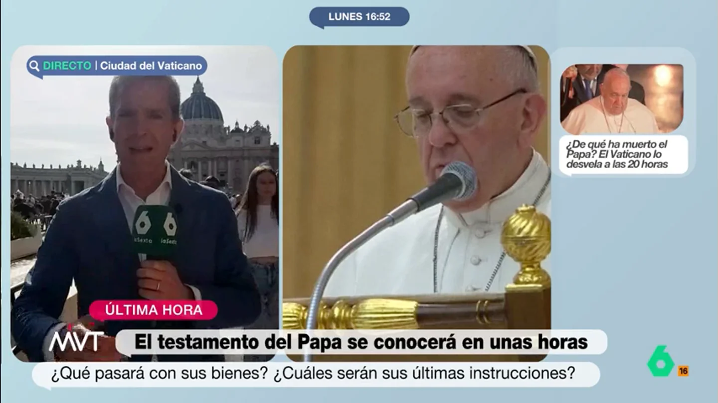 ¿Deja alguna herencia Francisco I? Javier Martínez-Brocal explica en qué consiste el testamento del papa Javier Martínez-Brocal, corresponsal de laSexta en Ciudad del Vaticano, explica en este vídeo en qué consiste el testamento del papa Francisco y cuáles son las posesiones que podría donar el sumo pontífice.