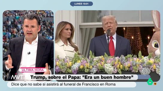 Iñaki López, tras ver a Trump dar el pésame por el fallecimiento del papa junto a un conejo gigante: "Las formas no son su fuerte" Iñaki López, tras ver a Trump dar el pésame por el fallecimiento del papa junto a un conejo gigante: "Las formas no son su fuerte"