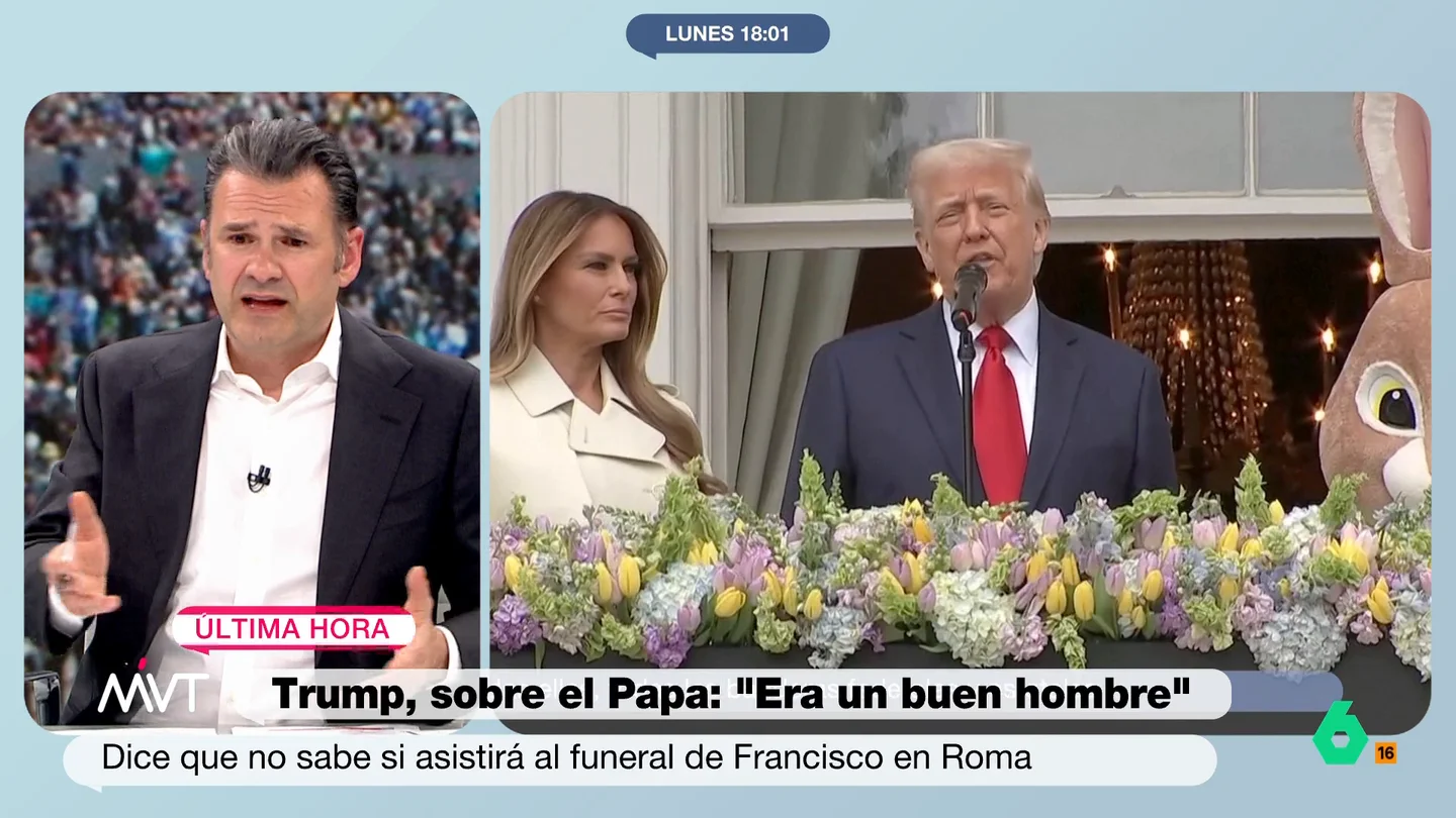 Iñaki López, tras ver a Trump dar el pésame por el fallecimiento del papa junto a un conejo gigante: "Las formas no son su fuerte" Iñaki López, tras ver a Trump dar el pésame por el fallecimiento del papa junto a un conejo gigante: "Las formas no son su fuerte"