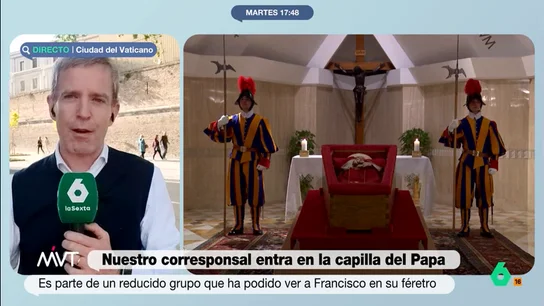 Brocal detalla su intensa visita a la capilla del papa Francisco: "Estaba muy consumido, con el rostro exhausto" A las puertas de la residencia de Santa Marta, el corresponsal Javier Martínez-Brocal cuenta cómo ha conseguido acceder a la basílica donde descansan los restos del papa Francisco y cómo ha vivido ese intenso momento.