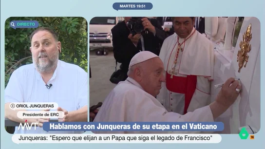 El deseo de Oriol Junqueras para el próximo papa: "Espero que mantenga vivo el legado del papa Francisco" Oriol Junqueras analiza con Iñaki López la figura del papa Francisco, su implicación "en la causa de la paz y la misericordia", así como en luchar contra los abusos en el seno de la Iglesia y valora la incertidumbre alrededor de su sucesor.