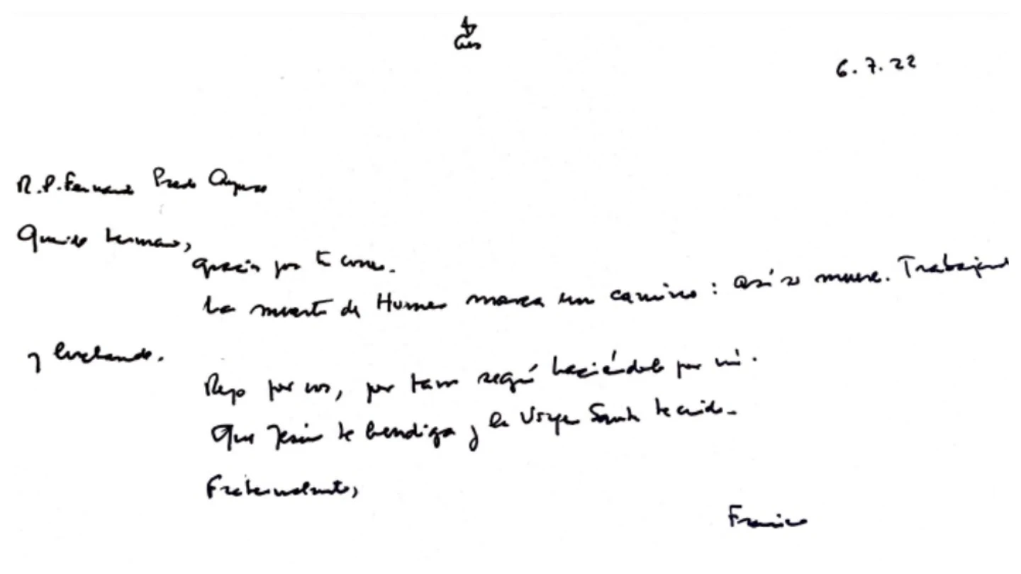 laSexta accede a una carta manuscrita del papa: "Así se muere, luchando y trabajando" Carta escrita por el papa Francisco