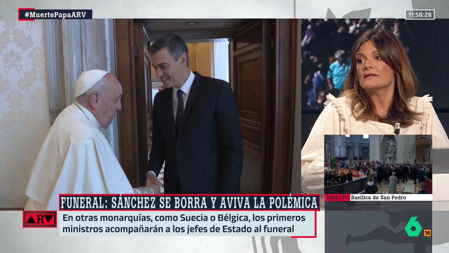 Pilar Gómez señala que es "raro" que Sánchez no vaya al funeral del papa: "Puede ser para intentar proteger a su mujer" Pilar Gómez señala que es "raro" que Sánchez no vaya al funeral del papa: "Puede ser para intentar proteger a su mujer"