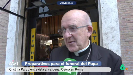 El cardenal Osoro reconoce a Cristina Pardo que en la Iglesia "unos tienen un pensamiento más avanzado y otros menos" Cristina Pardo mantiene una breve conversación con el cardenal arzobispo de Madrid, Carlos Osoro, que en este vídeo se autodescarta como futuro papa y admite diferencias de pensamiento en la Iglesia.