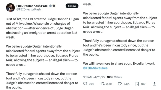 El FBI detiene a una jueza por obstruir la detención de un migrante El FBI detiene a una jueza por obstruir la detención de un migrante
