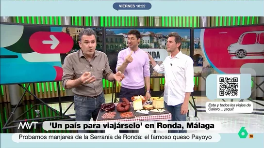 Iñaki López descubre los embutidos y el queso de Ronda: "Están a punto de caérseme las lágrimas" Luis Calero ha visitado Ronda, en Málaga, dentro de su sección 'Un país para viajárselo' y, como es habitual, ha traído al programa varios productos de la zona.