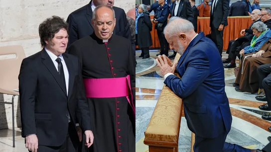 Javier Milei llegando al funeral del papa y Lula da Silva rezando ante el ataúd del papa Francisco Javier Milei llegando al funeral del papa y Lula da Silva rezando ante el ataúd del papa Francisco