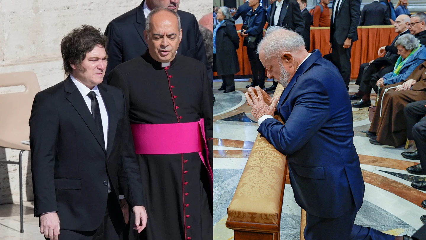 Javier Milei llegando al funeral del papa y Lula da Silva rezando ante el ataúd del papa Francisco Javier Milei llegando al funeral del papa y Lula da Silva rezando ante el ataúd del papa Francisco