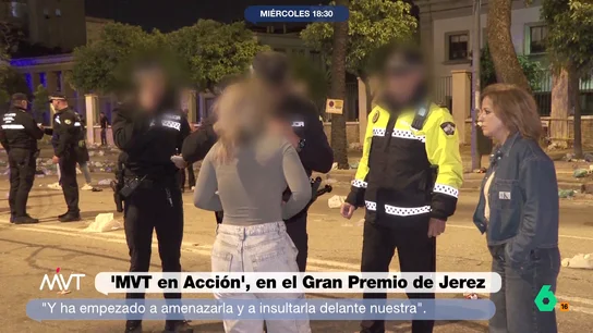 MVT acompaña a la Policía una noche en Jerez durante el Gran Premio de MotoGP: "La tengo que matar, hija de pu**" El programa sigue a los agentes que mantienen la seguridad en la ciudad andaluza durante la celebración de esta importante cita deportiva.