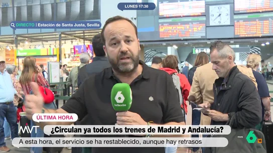 Juanjo Cuéllar, afectado por el robo de cable en los trenes: "Extraña que no haya un protocolo claro cuando sucede algo así" El reportero debía viajar desde Madrid a Sevilla en el día de ayer. Con 13 horas de retraso, como ha contado a Iñaki López y Cristina Pardo, ha logrado llegar a la capital andaluza.