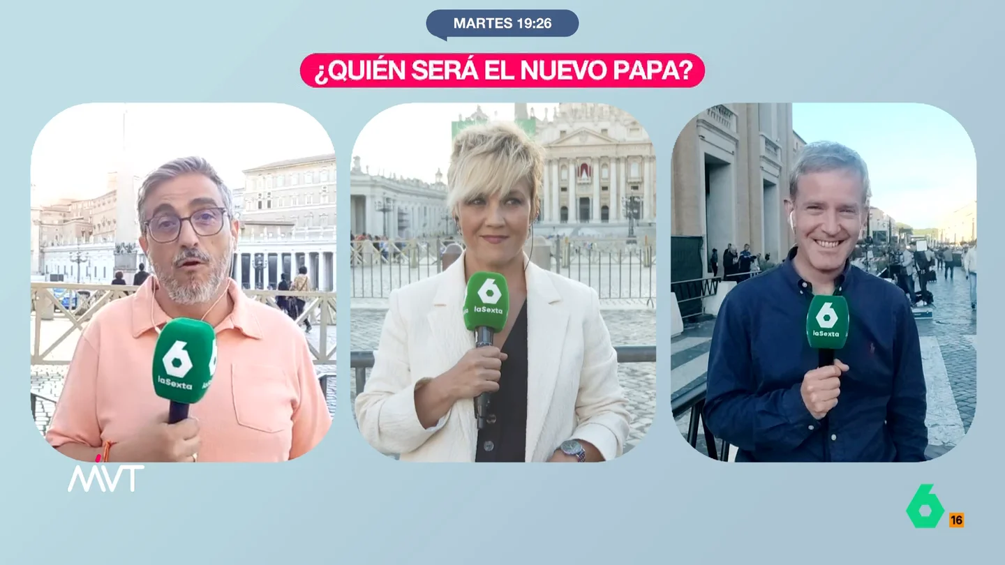 La 'porra' de Cristina Pardo, Jesús Bastante, Javier Martínez-Brocal e Iñaki López sobre quién será el nuevo papa Iñaki López conecta con Cristina Pardo, Jesús Bastante y Javier Martínez-Brocal, que desde el Vaticano realizan sus particulares predicciones sobre quién podría ser el nuevo papa. Sus 'quinielas', en este vídeo.