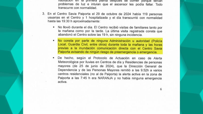 Muertes en la residencia: un centro de Paiporta denuncia que nadie les avisó el día de la DANA pese a estar cerca del barranco del Poyo