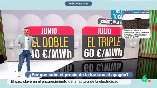 La subida de la factura de la luz tras el apagón "no nos la quita nadie": José María Camarero explica cuánto y por qué Tras el apagón, la factura de la luz experimentará una notable subida. José María Camarero explica en este vídeo los motivos por los que a partir de junio el megavatio/hora duplicará su precio y lo triplicará en julio.