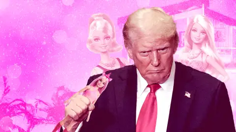 Montaje de Donald Trump sosteniendo una Barbie. Montaje de Donald Trump sosteniendo una Barbie.