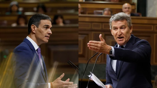 Pedro Sánchez y Alberto Núñez Feijóo en sendas imágenes en el Congreso Pedro Sánchez y Alberto Núñez Feijóo en sendas imágenes en el Congreso