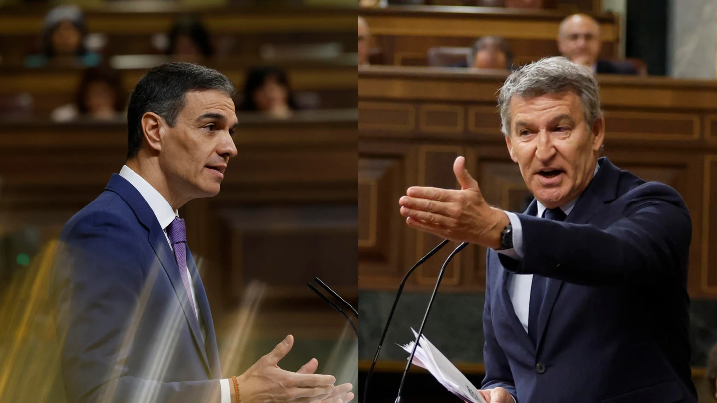 Pedro Sánchez y Alberto Núñez Feijóo en sendas imágenes en el Congreso Pedro Sánchez y Alberto Núñez Feijóo en sendas imágenes en el Congreso