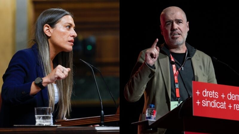 La portavoz de Junts en el Congreso, Miriam Nogueras y el secretario general de CCOO, Unai Sordo