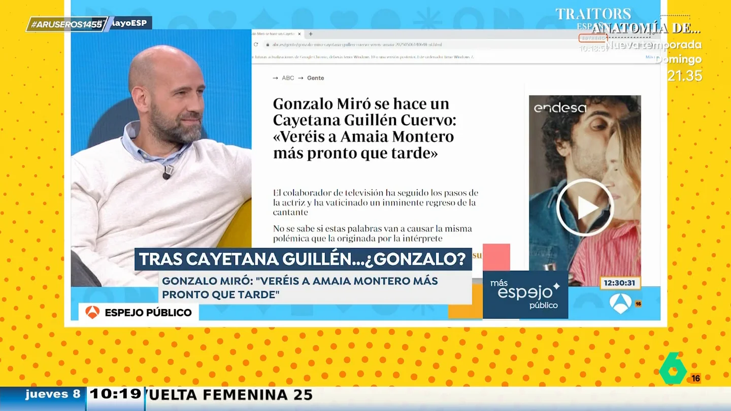 La respuesta de Gonzalo Miró a Susanna Griso cuando le pregunta si está tan enfadado con él como con Cayetana: "¿En qué planeta vivís?" La respuesta de Gonzalo Miró a Susanna Griso cuando le pregunta si está tan enfadado con él como con Cayetana: "¿En qué planeta vivís?"