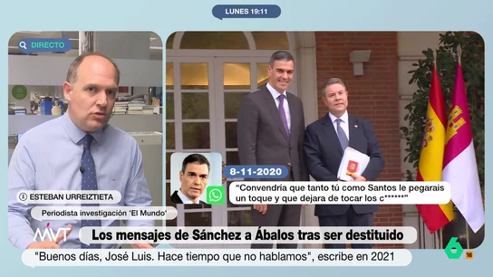 Urreiztieta avanza que habrá "más mensajes" y "nuevos personajes" en los whatsapps entre Ábalos y Sánchez Más Vale Tarde conecta con Estaban Urreiztieta, jefe de Investigación de 'El Mundo', diario que ha publicado los whatsapps entre Pedro Sánchez y José Luis Ábalos, que en este vídeo avanza que se conocerán más mensajes en los próximos días.
