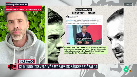 Yélamo habla con Ábalos tras la filtración de sus mensajes con Sánchez: "No niega que él sea la fuente, es críptico" Yélamo habla con Ábalos tras la filtración de sus mensajes con Sánchez: "No niega que él sea la fuente, es críptico"